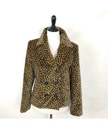 Bloomingdales Womens Jacket Animal Print Brown Velour Double Breasted Si... - $29.92