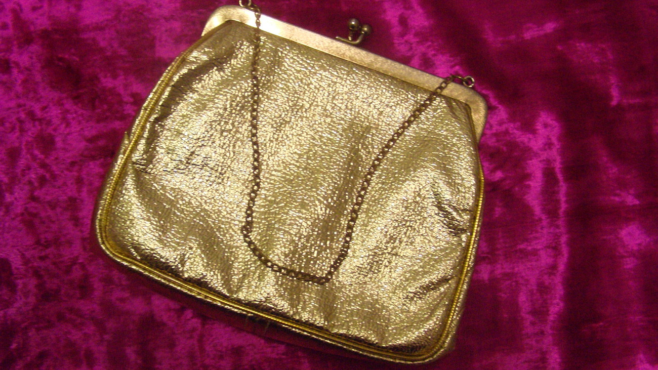 gold leather evening bag