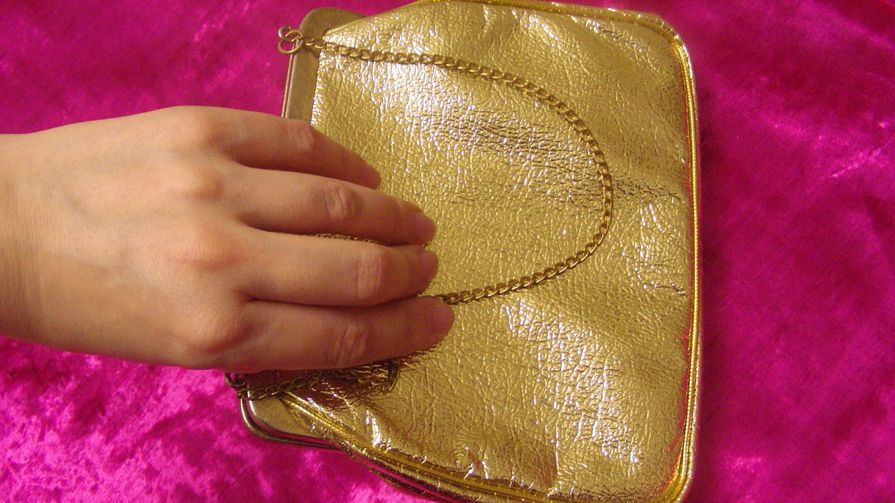 gold leather evening bag