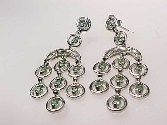 Primary image for Genuine DIAMONDS and PERIDOT Dangle EARRINGS - 1 3/4 inches long - FREE SHIPPING