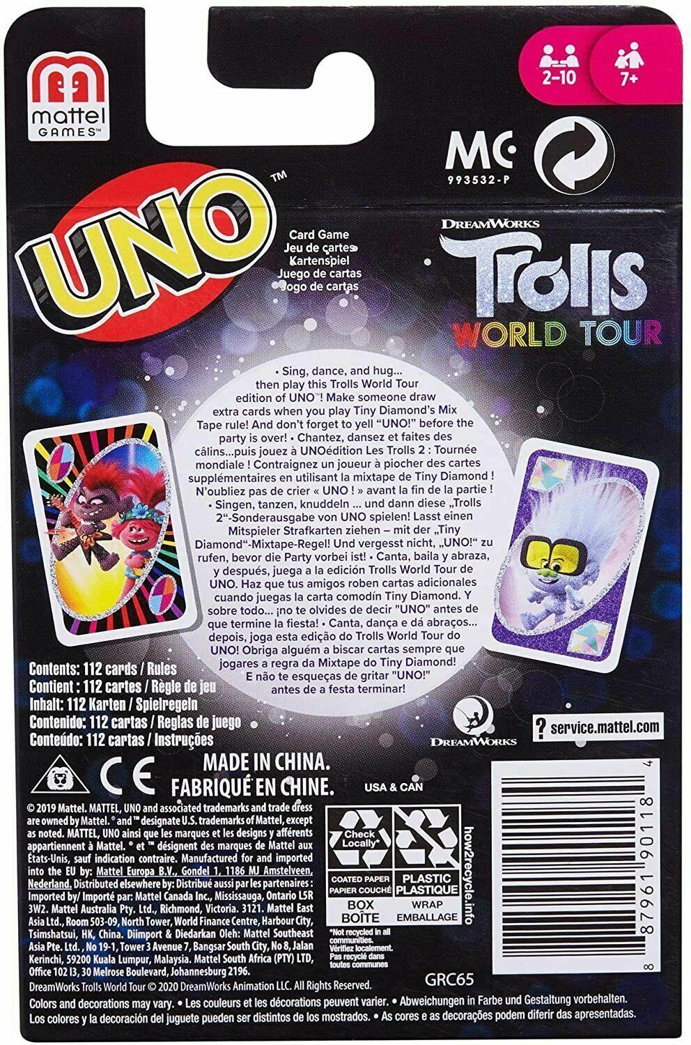 Uno Trolls World Tour Edition Family Fun Classic Card Game ...