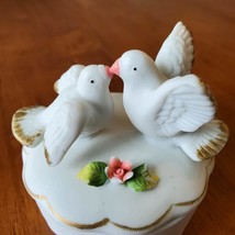 Vintage Porcelain Trinket Box with Birds and Flower, Ceramic Doves Bird Figurine image 2