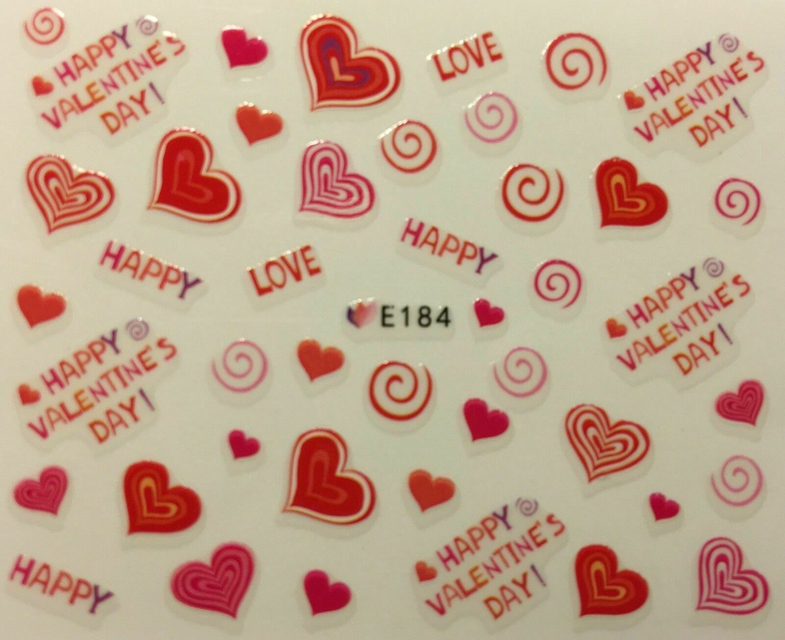 Nail Art 3D Decal Stickers Hearts Love Happy Valentine's Day E184
