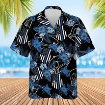 Thin Blue Line Police Badge Flower Unisex Hawaiian Shirts - $26.95