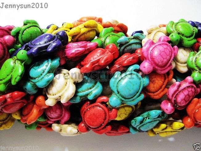 Mix Color Howlite Turquoise Carved Turtle Spacer Beads 14.5mm x 18mm 16'' Strand