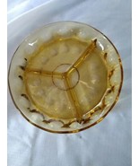 Vintage Amber Indiana Glass Divided 3 Section Relish Dish Thumbprint Round 8" - $18.69