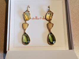 Stella & Dot Gold Tone Triple Stone Dangling Hook Earrings w/ Gift Box (NEW) - $29.65
