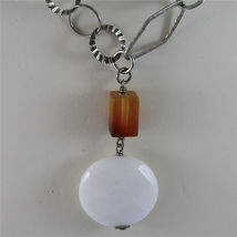 .925 SILVER RHODIUM NECKLACE 29,53 In, CARNELIAN, WHITE FACETED AGATE PENDANT. image 3
