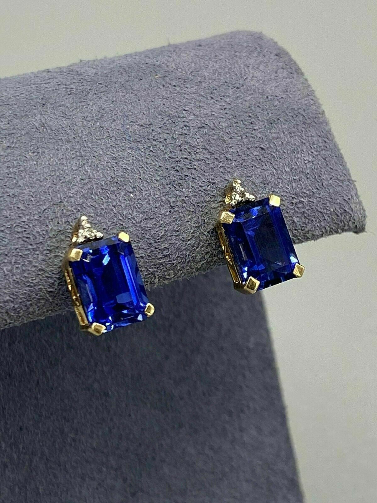 4Ct Emerald Cut Blue Sapphire For Women"s Stud Earrings 14K Yellow Gold
