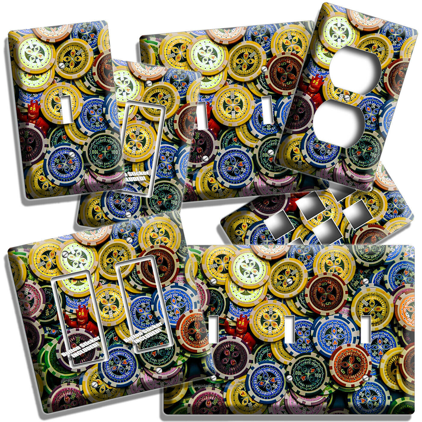 POKER CHIPS CASINO ROULETTE CRAPS LIGHT SWITCH OUTLET WALL PLATES MAN CAVE DECOR