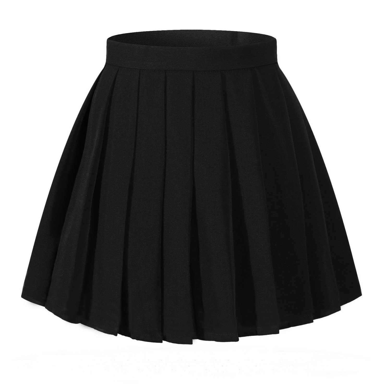Women`s School Uniform High Waist band Short Pleated Skirts(L ,Black)
