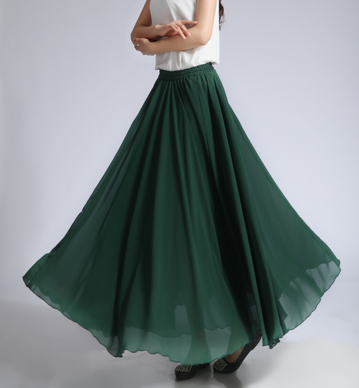 DARK GREEN Chiffon Skirt Plus Size Full Long Chiffon Skirt Beach Skirt ...