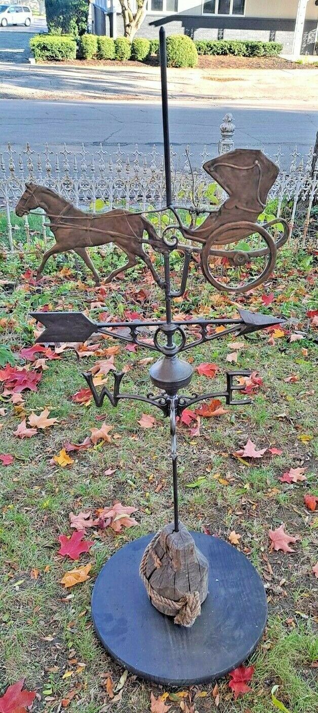 WEATHERVANE WIND VANE HORSE AND BUGGY CARRIAGE COACHMAN Vintage ?Copper