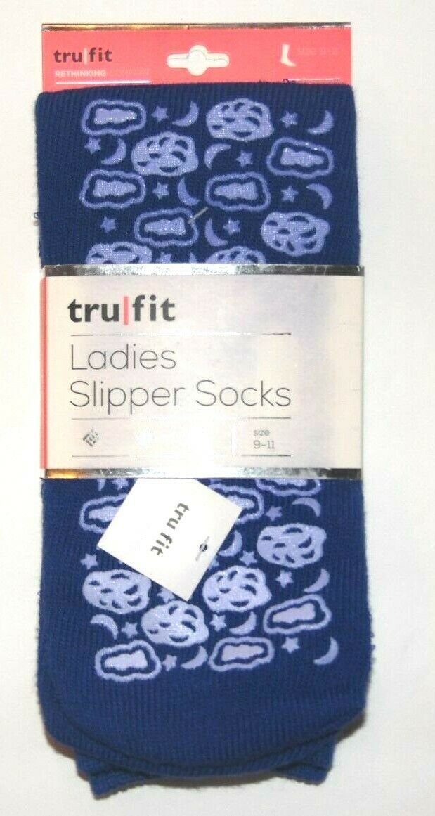 Primary image for Tru Fit Ladies Slipper Sock Non Slip Grips L.Purple Moons Purple  9-11 NWT