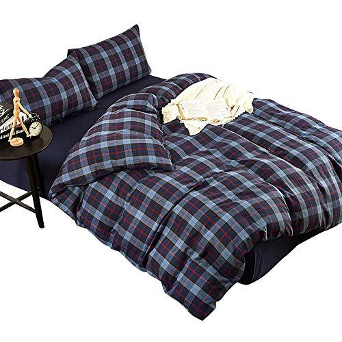 LifeTB Blue Plaid Cotton Duvet Cover Set Queen Modern Soft Velvet