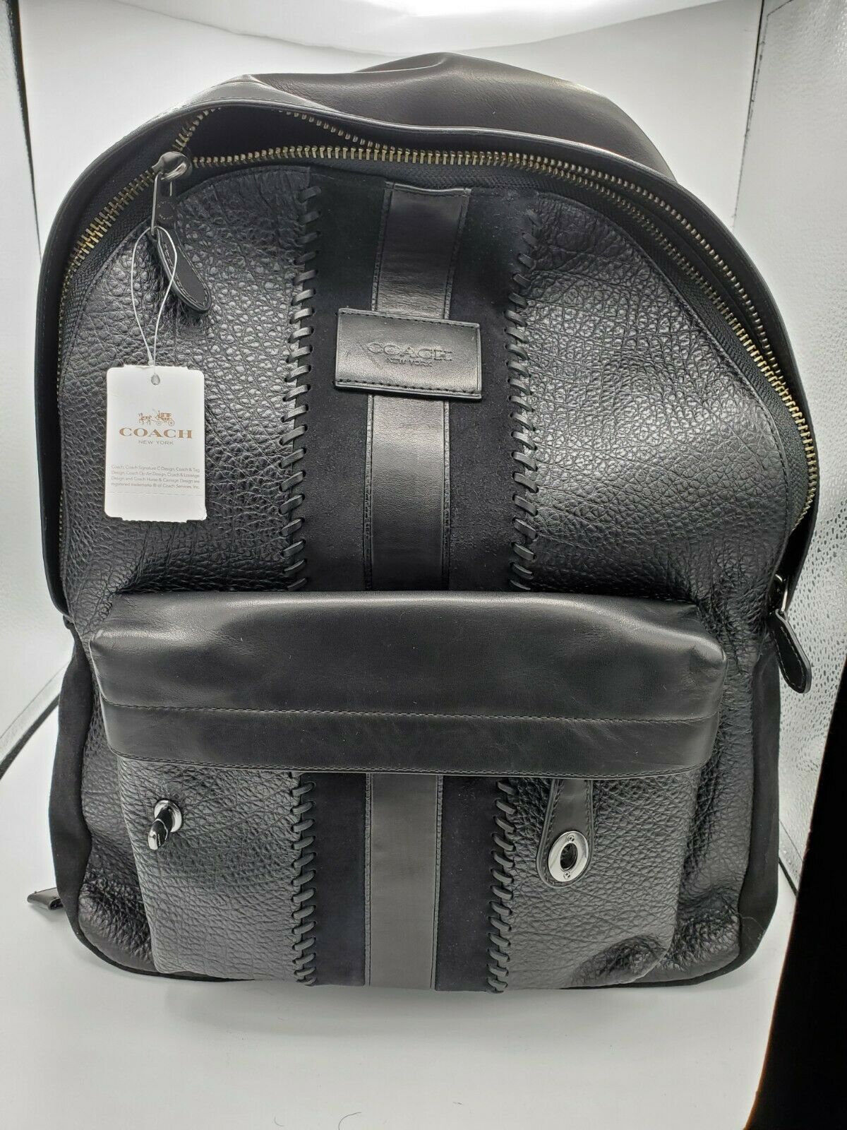 Coach Men's QB/Black Mixed BuffaloEmbossed Leather Campus Backpack Bags