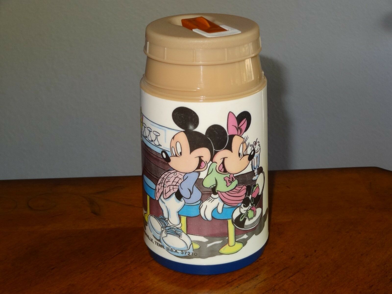 Vtg MICKEY MINNIE Mouse Thermos Aladdin Walt Disney Soda Shop Dancing NO CUP 1970Now