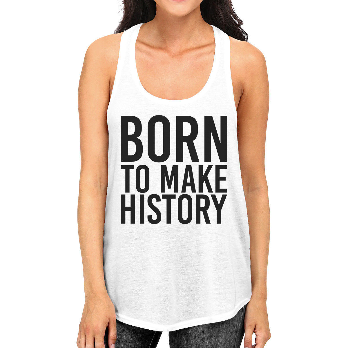 Image of Born To Make history Womens White Sleeveless Tank Top Yuri On Ice