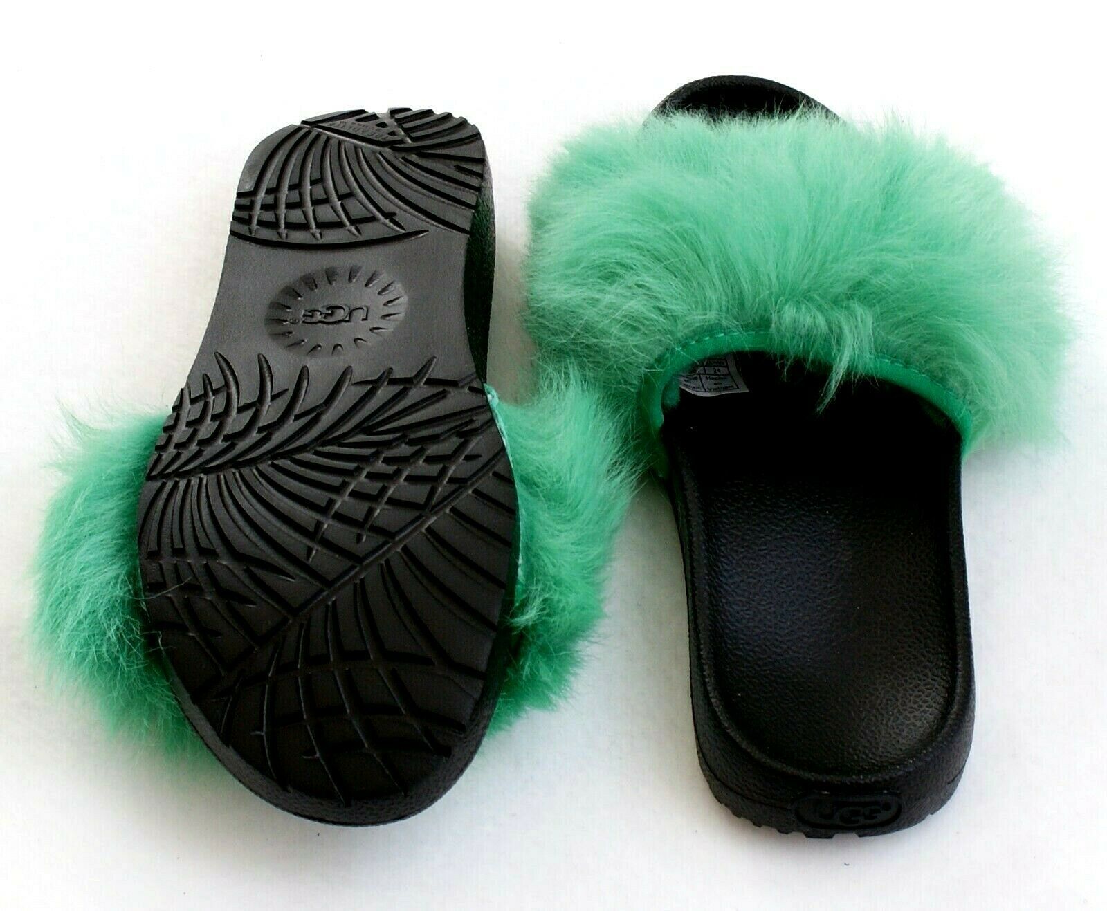 UGG Royale Green Toscana Fur Fashion Slides Slip on Sandals Women's NEW