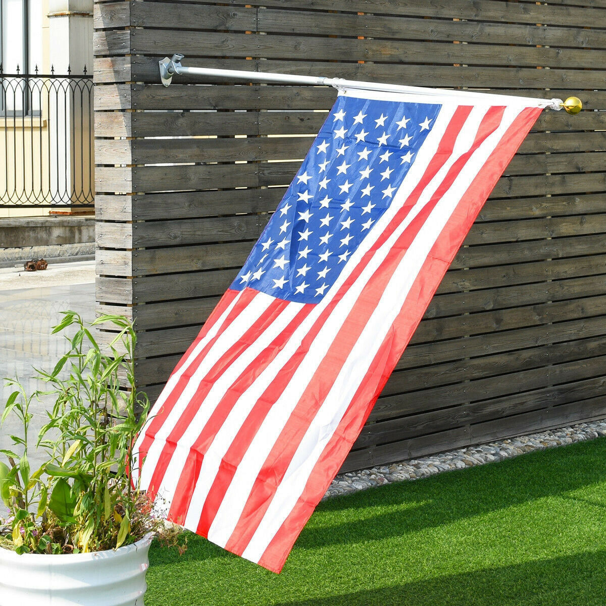 USA House Flag W Wall Mount Kit 3 x5 Ft Telescoping 5' Flagpole Hayard
