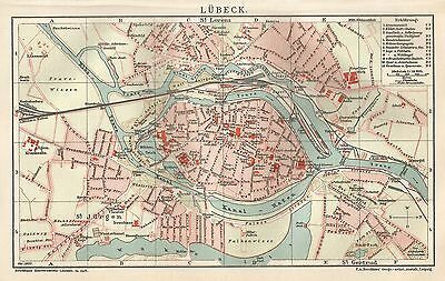 B0157 Lubecca - Carta geografica antica del 1902 - Antique Map ...