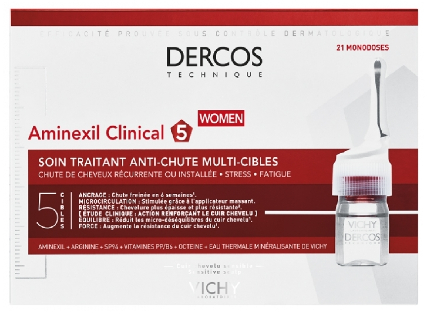 VICHY DERCOS AMINEXIL CLINICAL 5 WOMEN 21 MONODOSES - Hair Loss