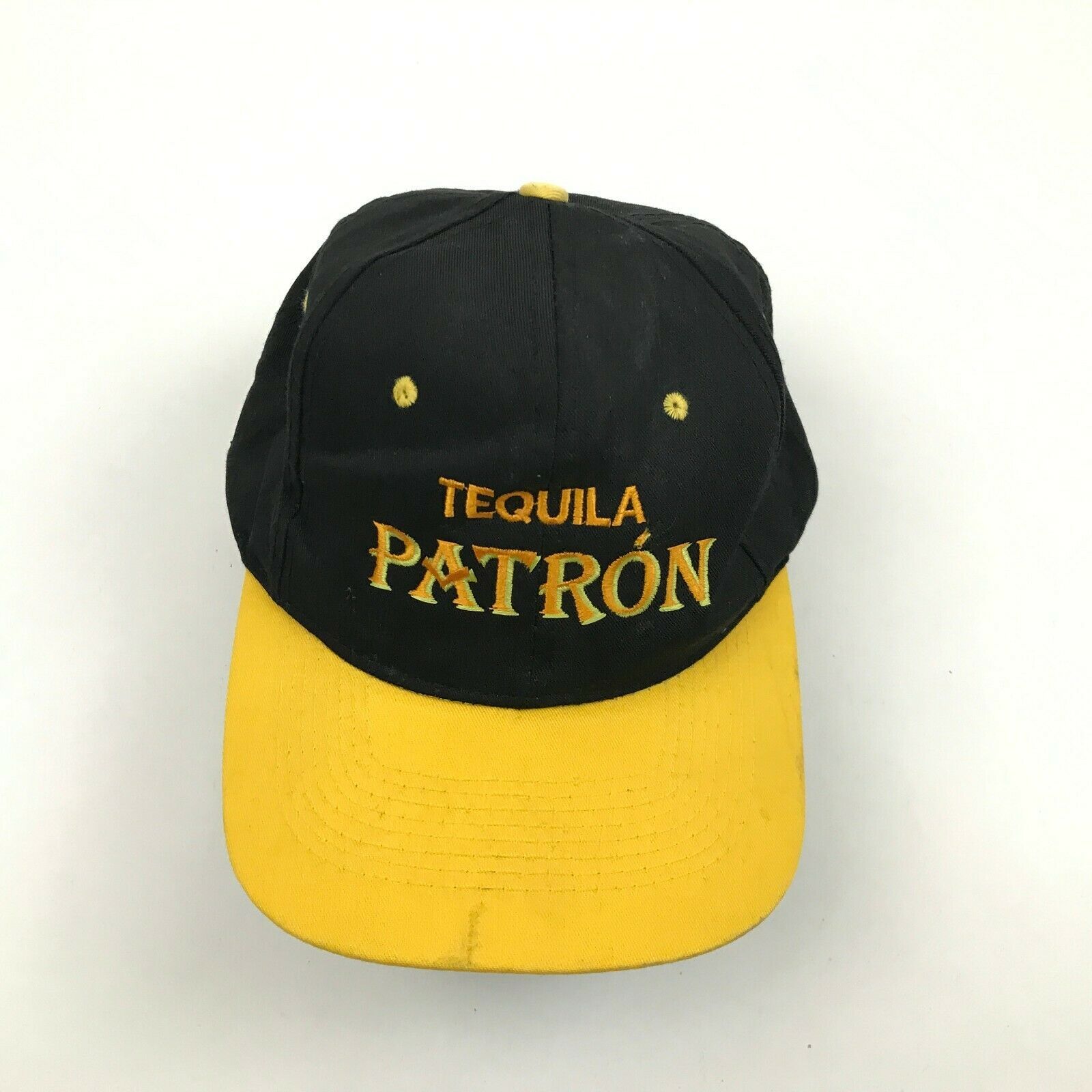 VINTAGE Kc Patron Tequila Hat Cap One Size Black Yellow Snapback Adjustable Hats