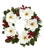 26” Magnolia, Pine And Berries Wreath by Nearly Natural - $73.21