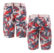 Men's Multi Pocket Cotton Camo Army Cargo Shorts With Knitted Double Ring Belt