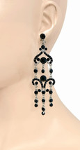 4.25" Long Chandelier Earrings, Black Rhinestones & Lucite Beads, Goth, Casual - $18.94