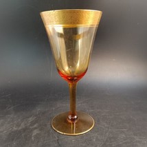 Antique Victorian Rich Amber Gold Rimmed Stemware Cordial Glass - $17.82