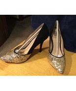 New Shoedazzle Gold Sequin Black Suede High Heel Pumps Sz 6 - $52.59