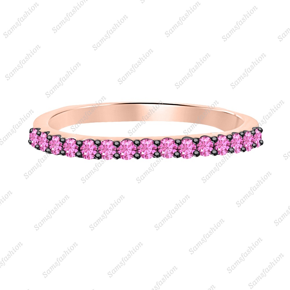 0.45 Ctw Round Shaped Two Tone 14k Rose Gold Over .925 Silver Promise Band Ring