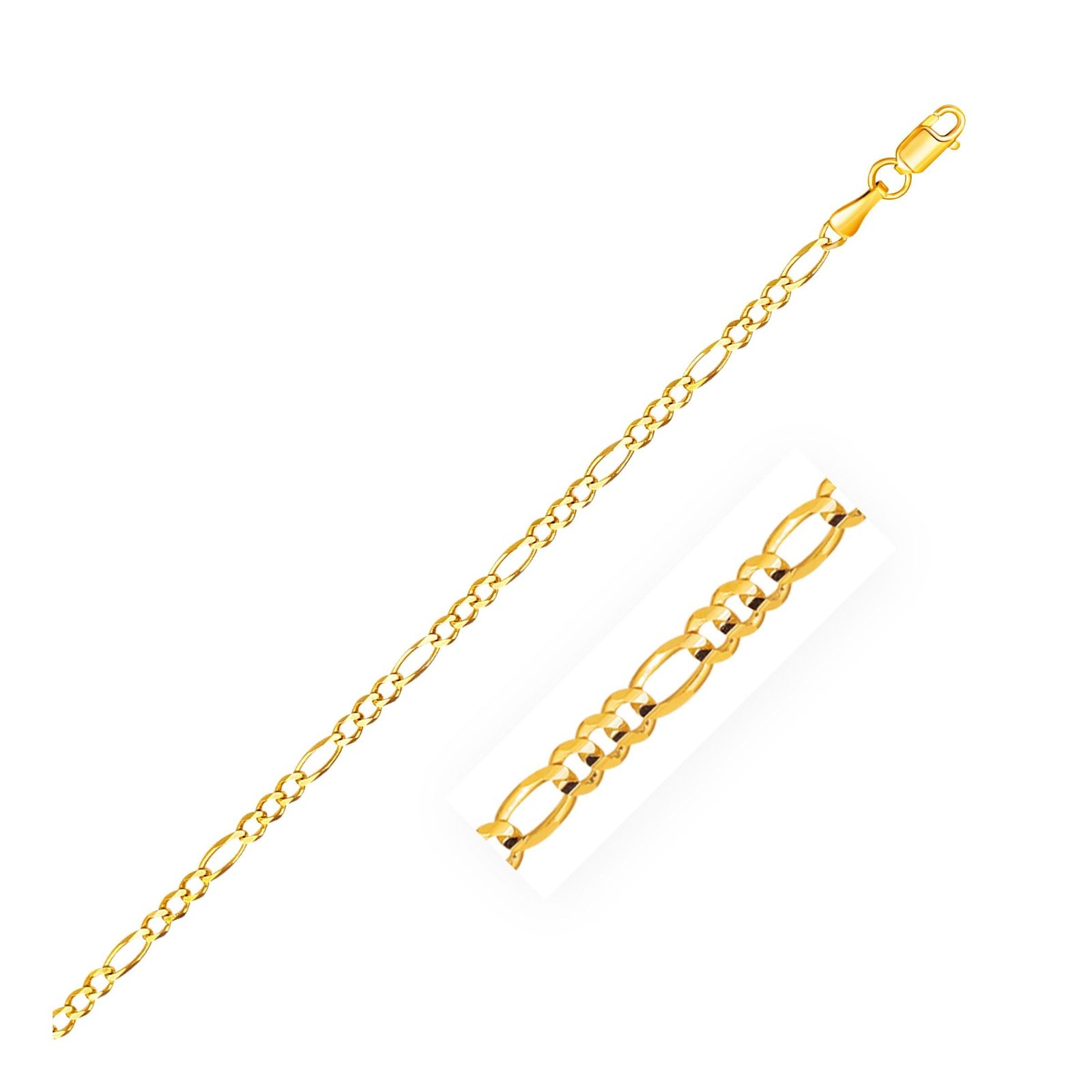 2.8mm 14k Yellow Gold Solid Figaro Chain, size 22''