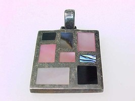 Sterling Pendant With Inlaid Genuine Mother Of Pearl, Abalone Shell, And Onyx - $45.00