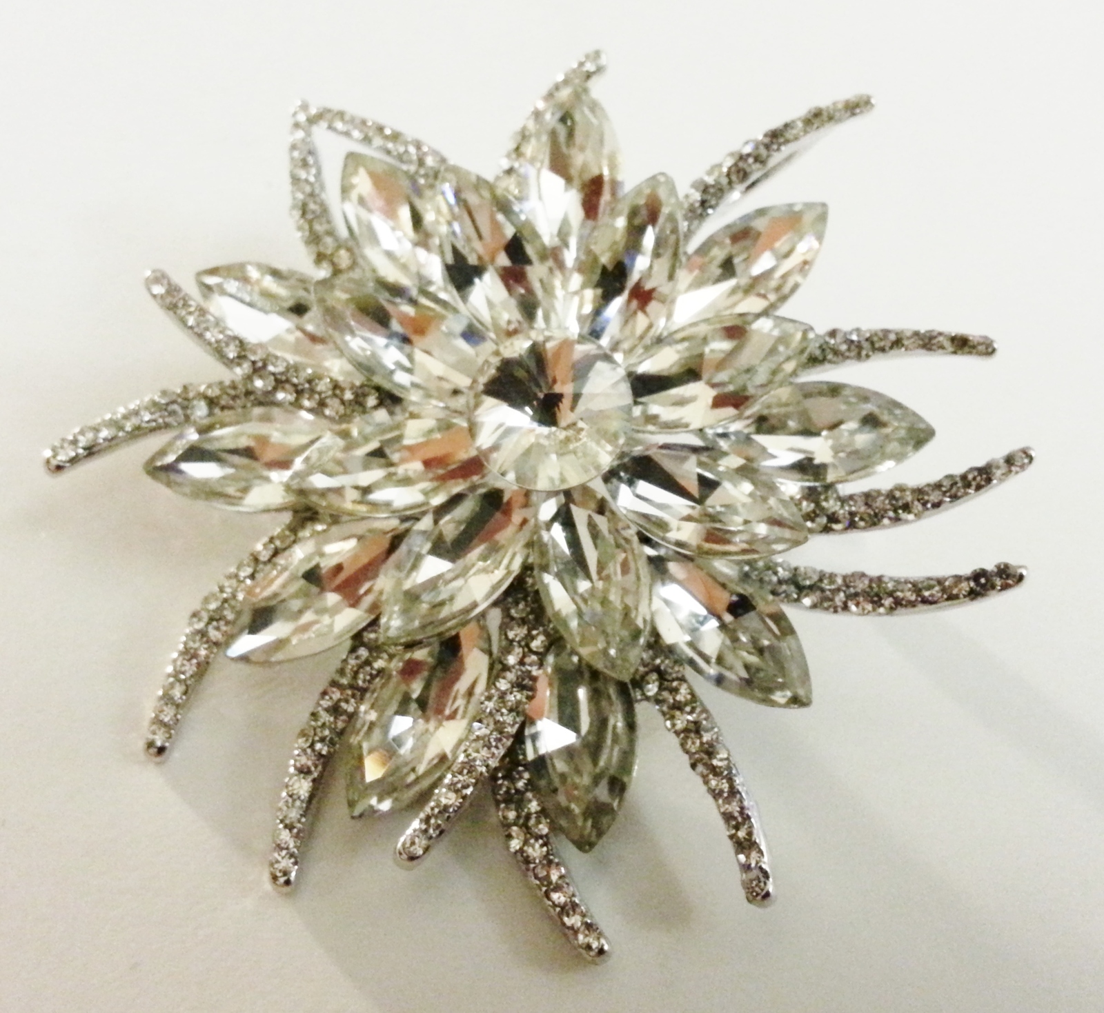 Vintage Style Silver Clear Starburst Swarovski Crystal Brooch Pin ...