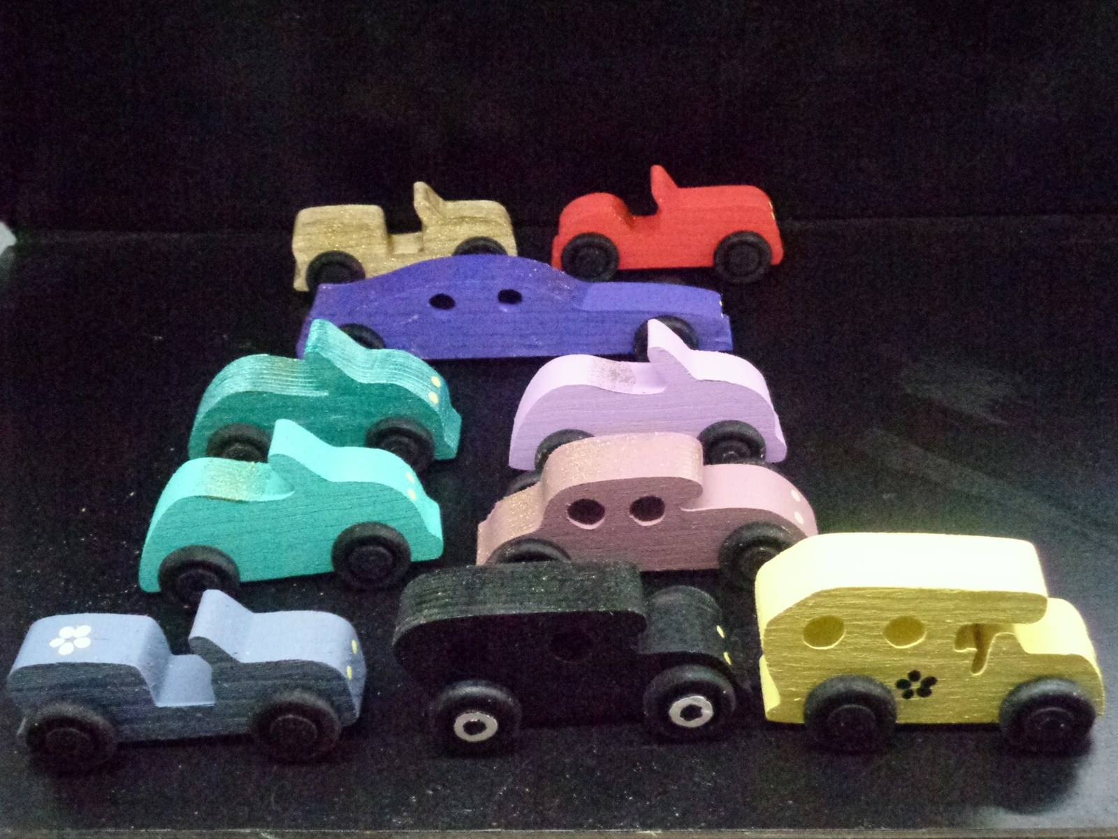 10 Painted Handcrafted Wood Toy Cars OT- 30 P - Wooden & Handcrafted Toys