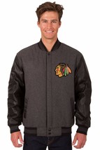 Chicago Blackhawks Wool & Leather Reversible Jacket with Embroidered Logos Gray - $269.99