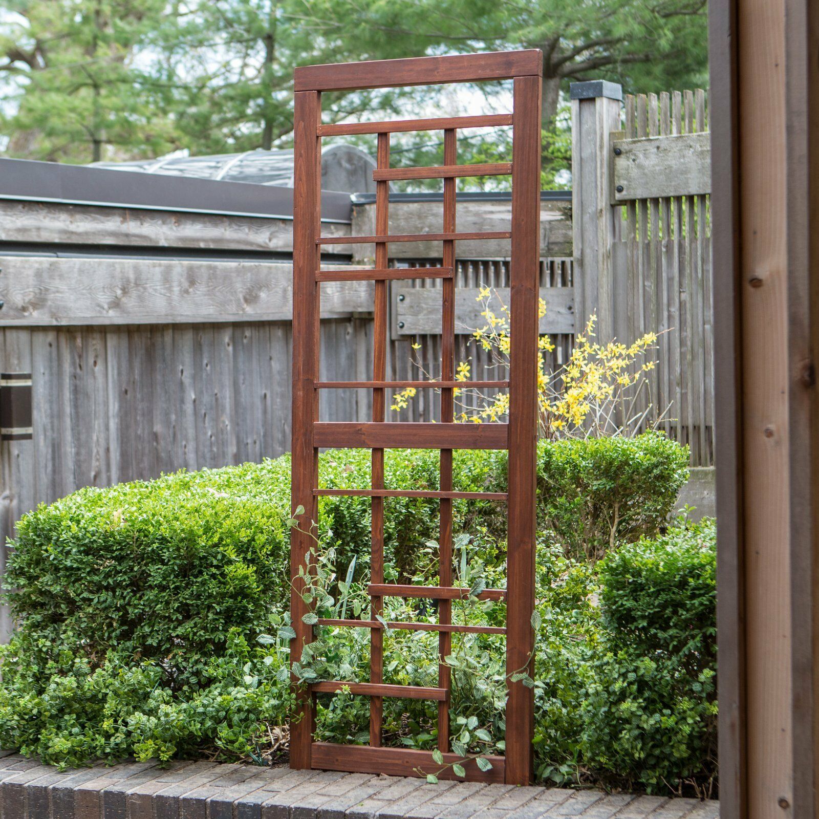 Warm Cinnamon Finish Wood Craftsman 69" Garden Trellis Outdoor