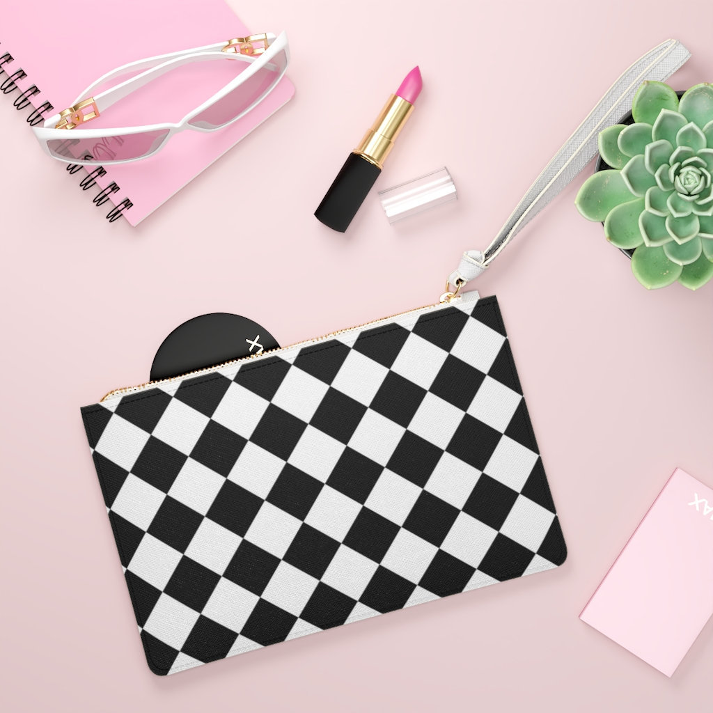 black and white checkered clutch