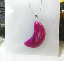 Necklace with Pink Banded Agate Crescent Moon Pendant Sterling Sliver Gift Ideal - $23.00