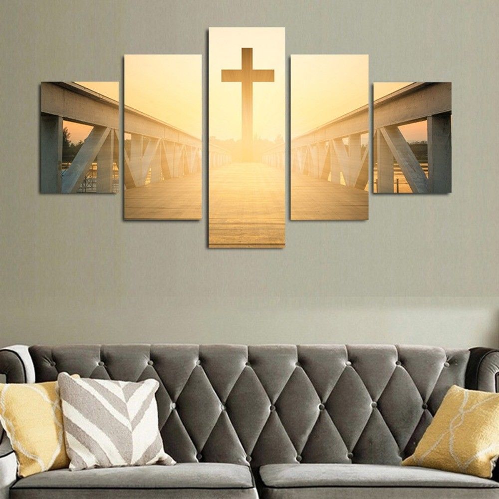 Framed 5 Piece Christian Cross Bridge Painting Print