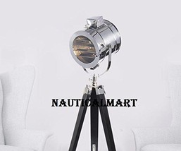 NauticalMart Chrome Finish Searchlight With Single Tripod Wood Floor Stand image 2