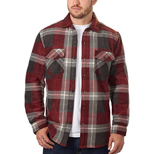 Men's Plaid Super Plush Jacket Shirt (Burgandy Red, Large) - Fashion