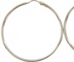 18K White Gold Round Circle Earrings Diameter 30 Mm Width 1.7 Mm, Made In Italy - $411.32