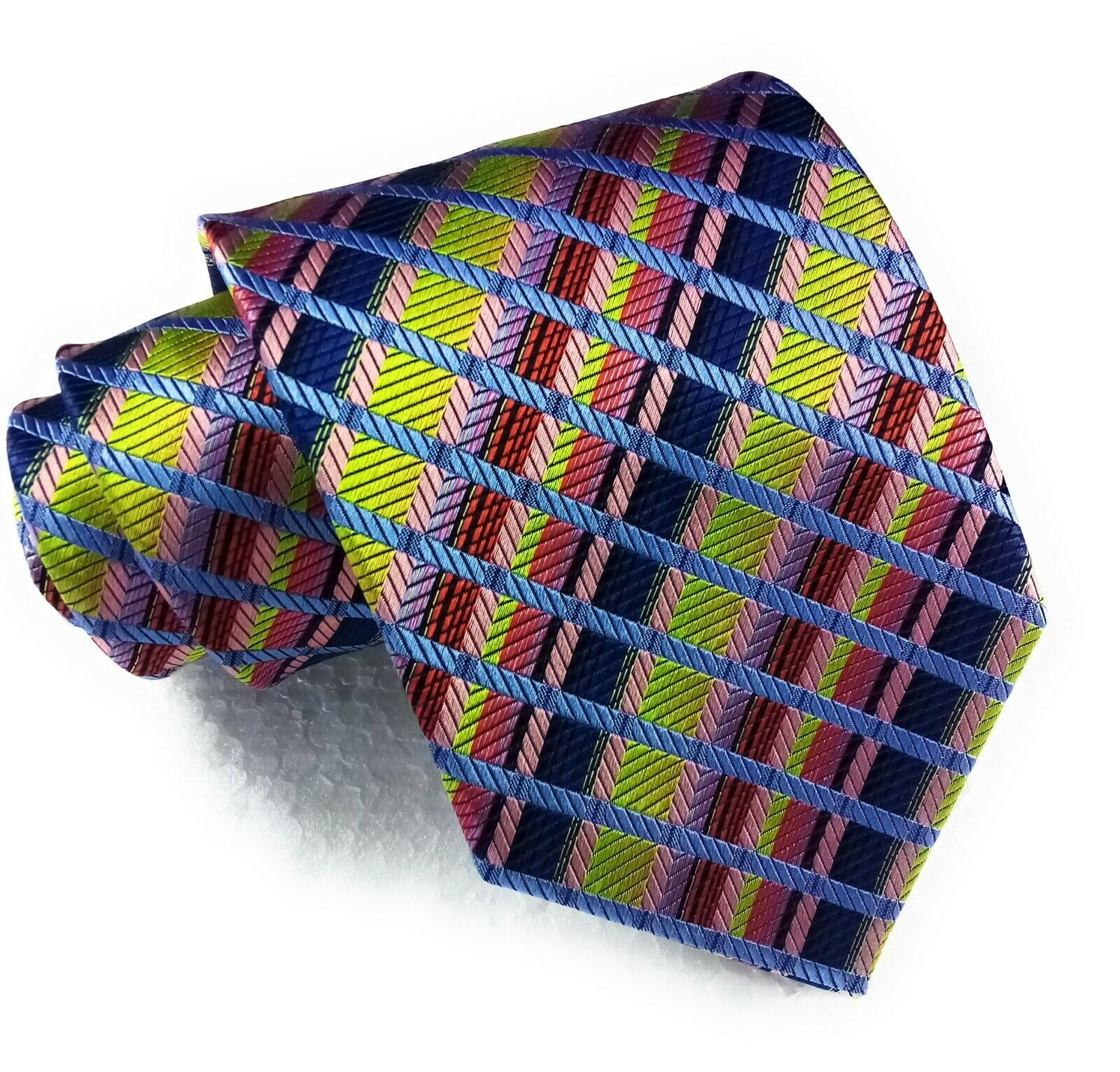 Wide neck tie tartan checks green blu 100% silk Morgana business / wedding ties