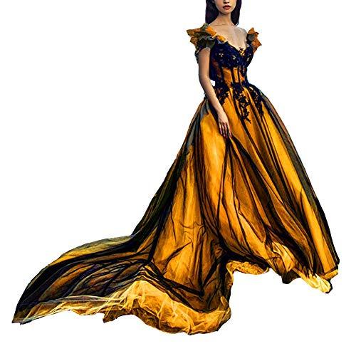 Kivary Plus Size Off The Shoulder Long Gothic Black V Neck Evening Prom Dress Go