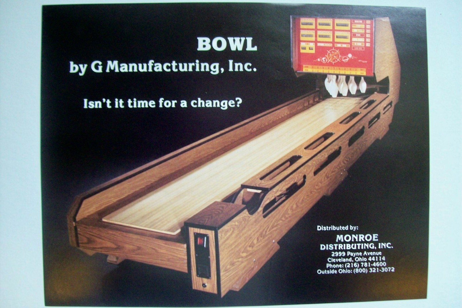 Original 1984 G Manufacturing, Inc. BOWL Ball Bowler Arcade Game Sales ...