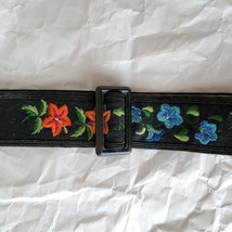 Swiss Embroidered Folk Belt, Flowers Black, 50s, Max Hurni, Mid Century, Boho image 4