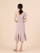 One Shoulder Midi Formal Dress Outfit Summer Wedding Bridesmaid Chiffon Dress  image 2